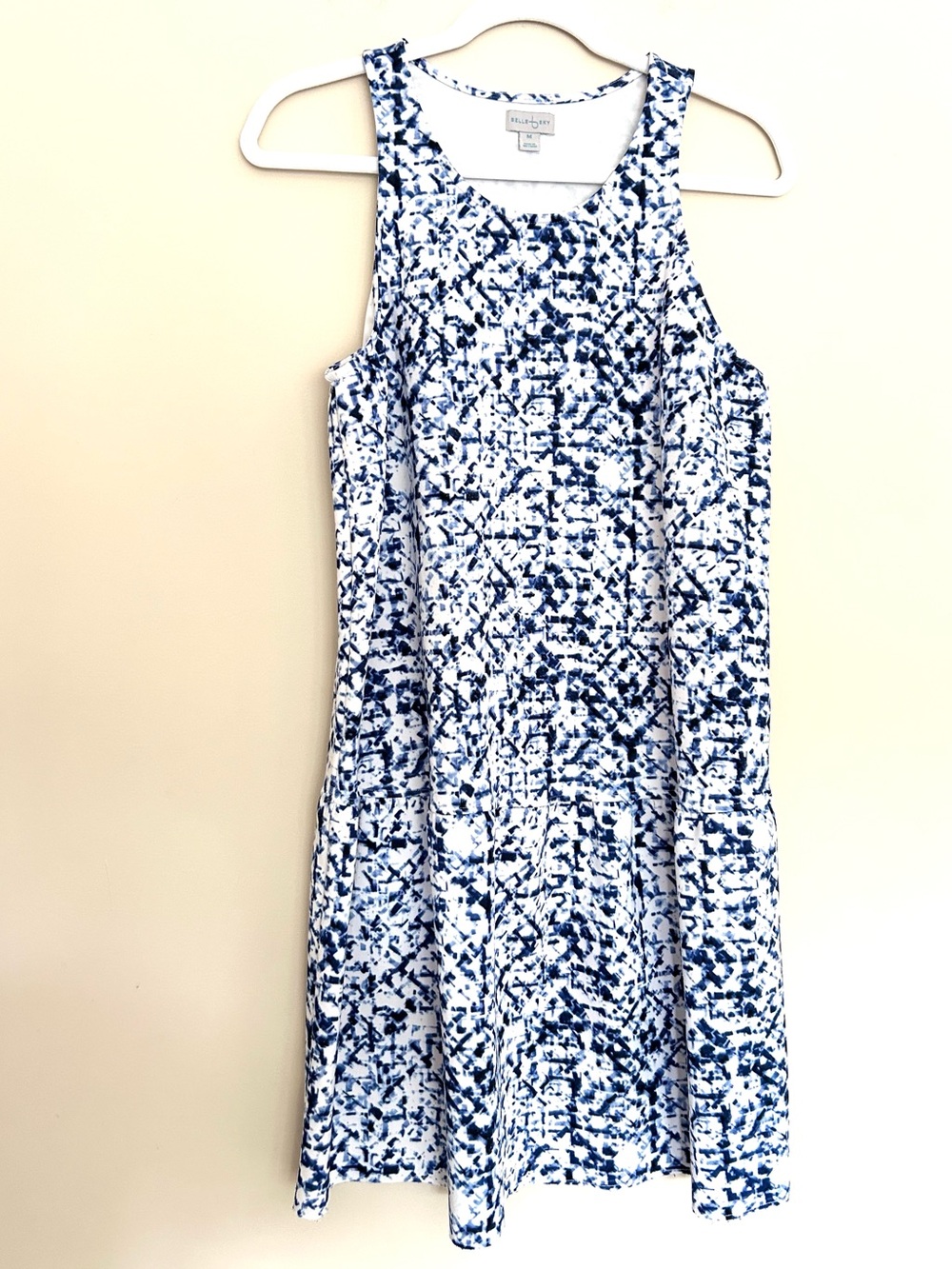 Belle Sky White and Navy Abstract Dress